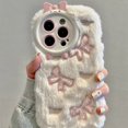 thumbnail image 1 of Cute Embroidery Bow Plush Phone Case For iPhone 15 14 11 12 13 Pro Max Drop Protection Cover FJH, 1 of 6