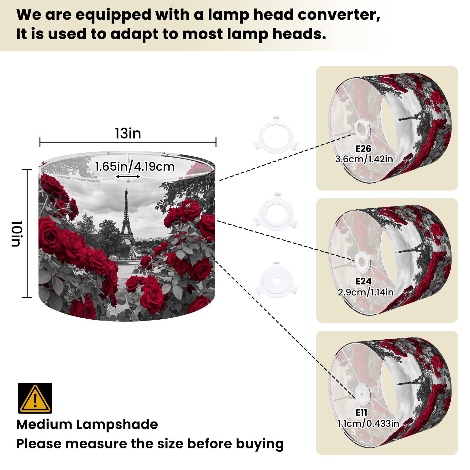 Linen Drum Lamp Shades Eiffel Tower Red Roses Foreground 13" x 13" x 10" Lampshade for Table Lamps Floor Lamps Lamp Shade Replacement Easy Assembly Required