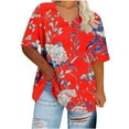 thumbnail image 5 of JTZGDY Plus Size Womens Summer Tops Vintage Printed Short Sleeve Round Neck Graphic T-Shirts Loose Fit Blouses Trendy Oversized Soft Cotton Tees Multicolor#06 XXXL, 5 of 6