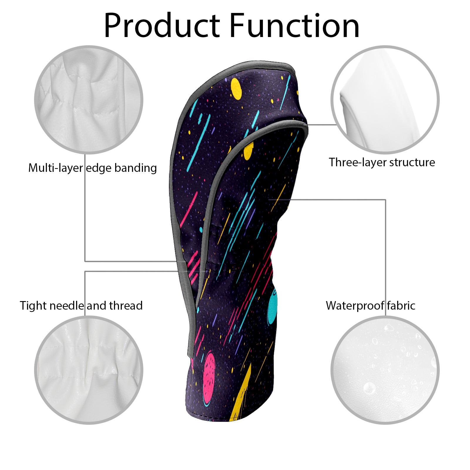 Golf Club Covers PU Leather Waterproof Head Covers for Fairway Woods Hybrids Rain-like Lines Unisex Fits Most Brands
