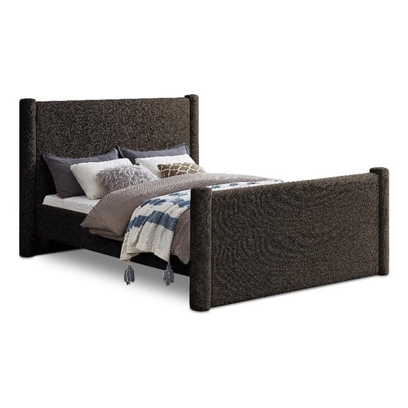 Maklaine Modern / Contemporary Brown Finish Boucle Fabric King Bed