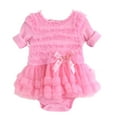 thumbnail image 2 of Wuxian Fall Outfits For Girls Short Sleeve Lace Ruffles Tutu Skirt Romper With Headband Princess Dress Wear Fashion Sweat Set For Toddler,B,12-18 Months, 2 of 6