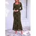 thumbnail image 3 of PRETTYGARDEN Women's Long Sleeve Floral Maxi Bodycon Dress Cocktail Dresses for Wedding Guest, Square Neck, Stretchy Mesh, Elegant Classy, Formal Holiday Party, 3 of 7