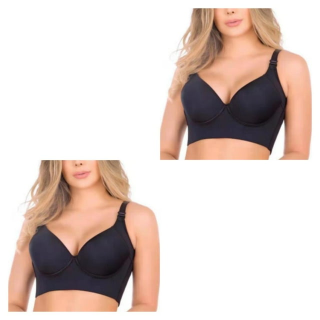 Qarigey Sujetador de copa profunda para mujer, ropa moldeadora de grasa, sujetadores deportivos, cierre trasero, cobertura completa, ropa Negro A 40 2Conjunto