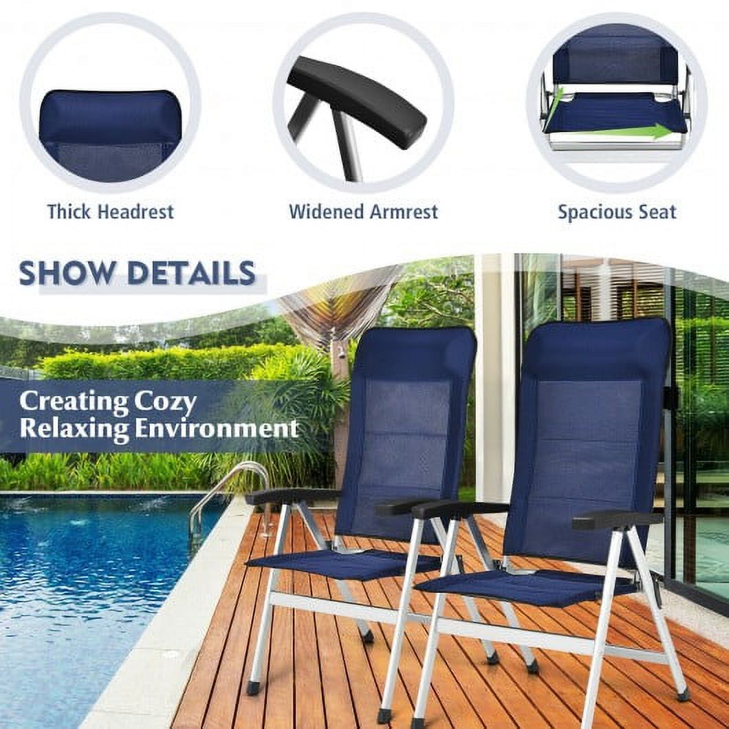 2Pcs Patio Dining Chair with Adjust Portable Headrest-Blue - image 3 of 3