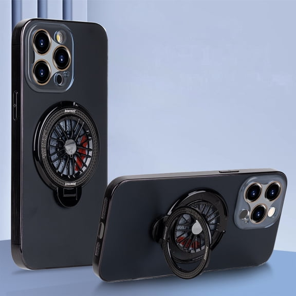 Gyroscope Ring Magnetic Bracket Rotating Case for iPhone 11 Pro Max, Electroplated Matte Shockproof Glass Lens Protector Anti-fingerprint 2 In 1 Phone Cover for iPhone 11 Pro Max, Black