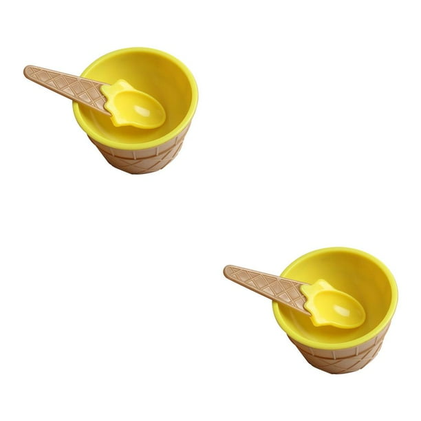 Cateissary Taza de helado para niños Postre para niños Mezcla de helado Tazón de PP con cuchara Vajilla Vajilla, Amarillo amarillo 2piezas