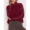 thumbnail image 5 of BTFBM Womens Oversized Sweaters Contrast Chunky Knit Sweater Loose Fit Mock Neck Long Sleeve Tops, Soft Cozy Knitwear, Fall Fashion, Casual Winter Clothing, Daily Going Out Outfits, 5 of 10