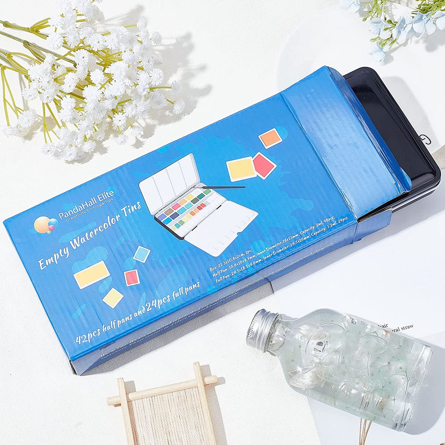 Plastic Empty Watercolor Paint Pans for Paint Case Art Palette Supplies and Iron Watercolor Oil box Mixed color 21.3x22.5x2.45x11.4cm