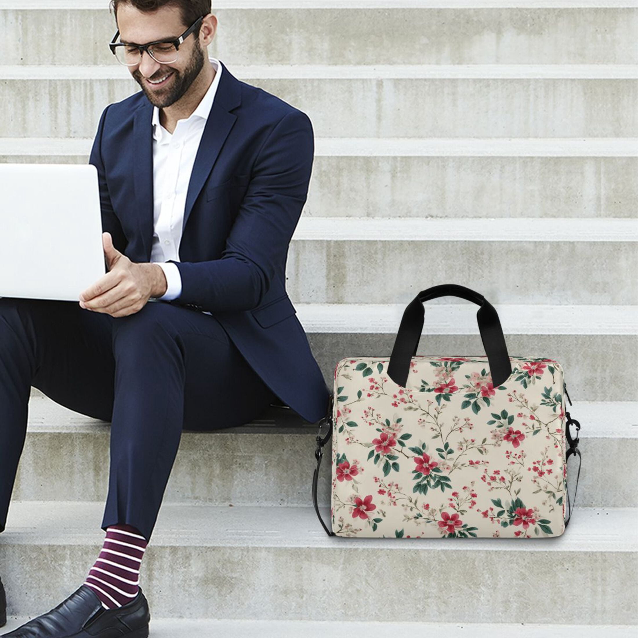 16" Laptop Tote Bag Laptop Sleeve Case Computer Briefcase for Work & Travel Red Small Floral Pattern