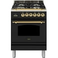 thumbnail image 1 of Ilve UPN60DMPM Nostalgie Series 24 Inch Dual Fuel Convection Freestanding Range, 4 Sealed Brass Burners, 2.44 cu. ft. Total Oven Capacity in Matte Graphite, Brass Trim (Natural Gas), 1 of 1