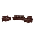 thumbnail image 6 of 3 Piece Upholstered Sofa with Solid Wood Legs, PU Leather Single Sofa, Loveseat, 3 Seat Couch with Round Armrest, Lounge Sofa for Living Room, Bedroom, Apartment, Office, Burgundy, 6 of 9