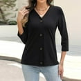 thumbnail image 6 of WTOBBY Women's 3/4 Sleeve Solid Color Button Down Casual Top, Fashion Shirt Blouse with Comfort Fit, Lightweight Fabric for Spring Summer Transition,Black L, 6 of 6