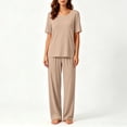 thumbnail image 4 of Gytharion Lounge Pj Sets for Women Plus Size Summer 11-Piece Modal Pajama Sets Solid Color Short Sleeve Crew Neck Tops with Drawstring Pants Women's Ice Silk Home Sleepwear Sets, 4 of 6