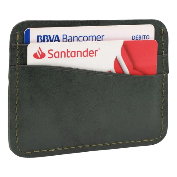Cartera Tarjetero Piel Genuina Pull Up Minimalista verde