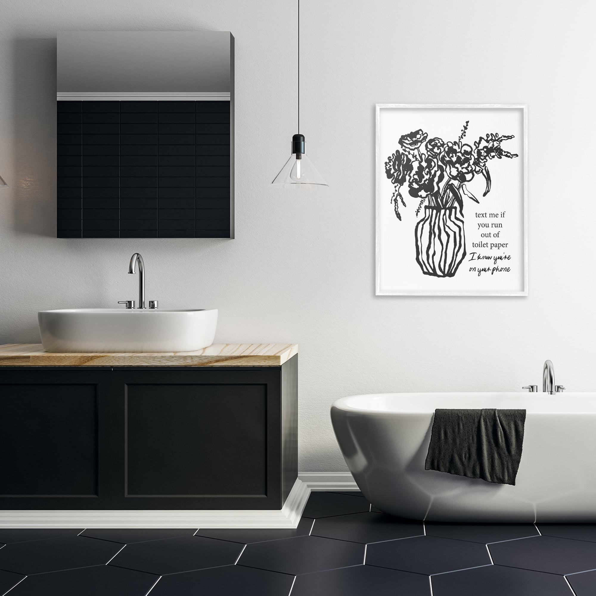 Stupell Industries Text Me Bathroom Florals White Framed Giclee Art, design by Lettered and Lined