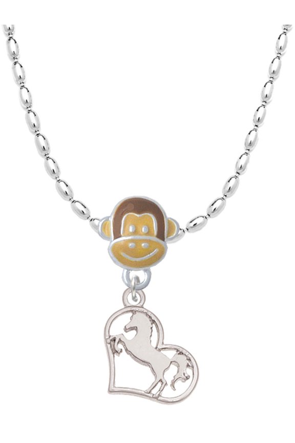 Silvertone Stallion Silhouette Heart Mia Monkey Charm Necklace