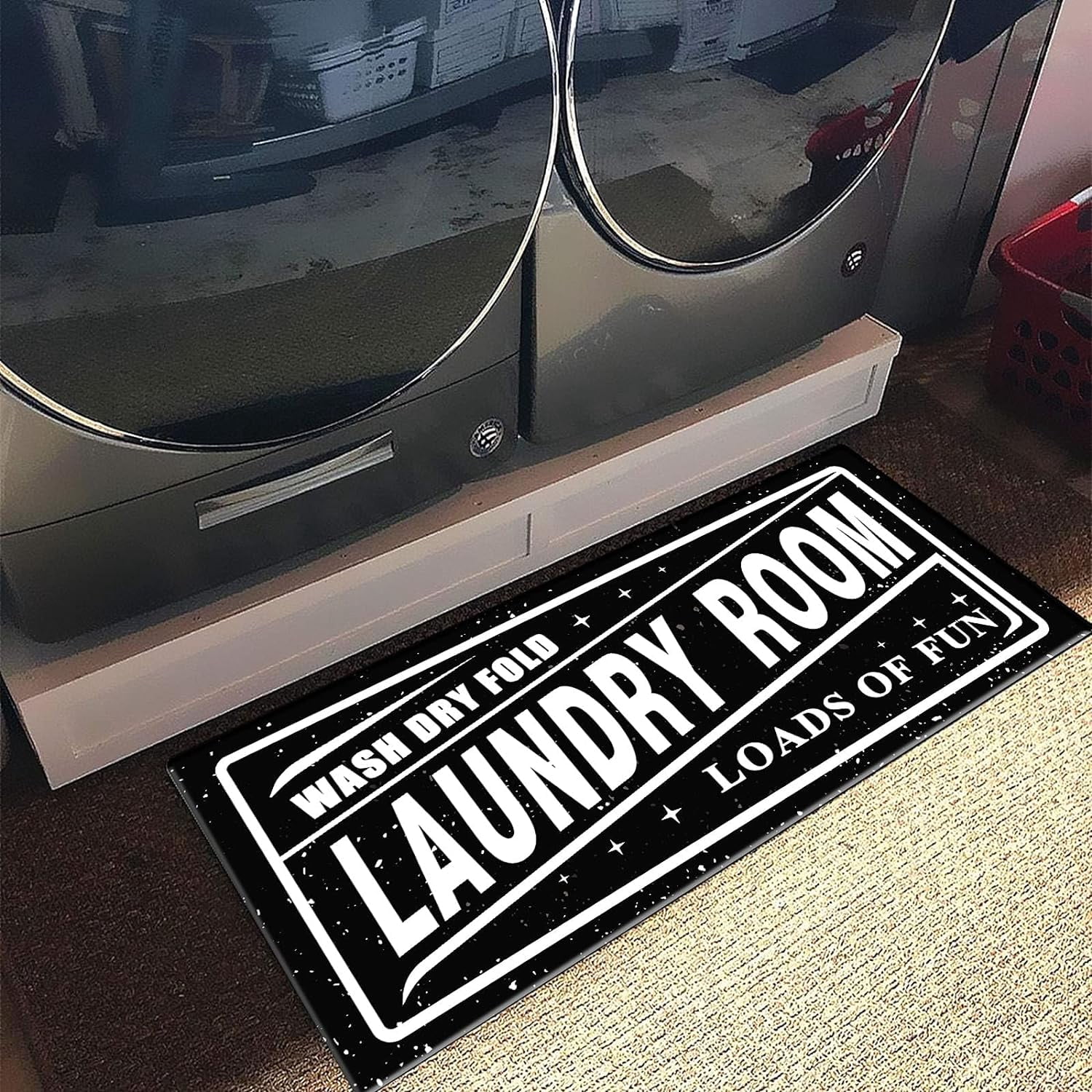 Laundry Room Rug Black and White Anti Fatigue Laundry Room Mat Farmhouse Washer Dryer Rug Non Slip Comfort Floor Mat for Laundry Room, Washroom, Kitchen, Bathroom, 48"x20"
