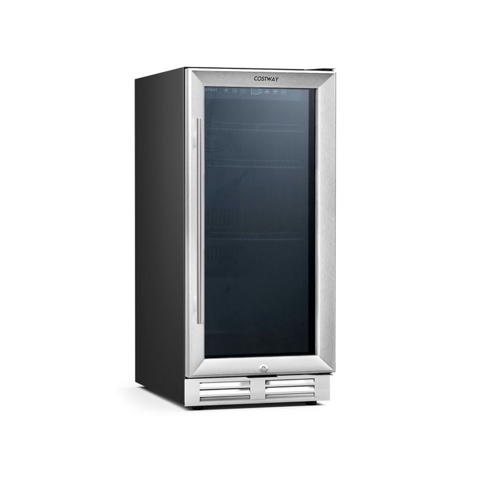 Topcobe 15 Inch 100 Can Built-in Freestanding Beverage Cooler Refrigerator with Adjustable Temperature and Shelf, Mini Fridge for Home Kitchen Offices Dorm-Silver