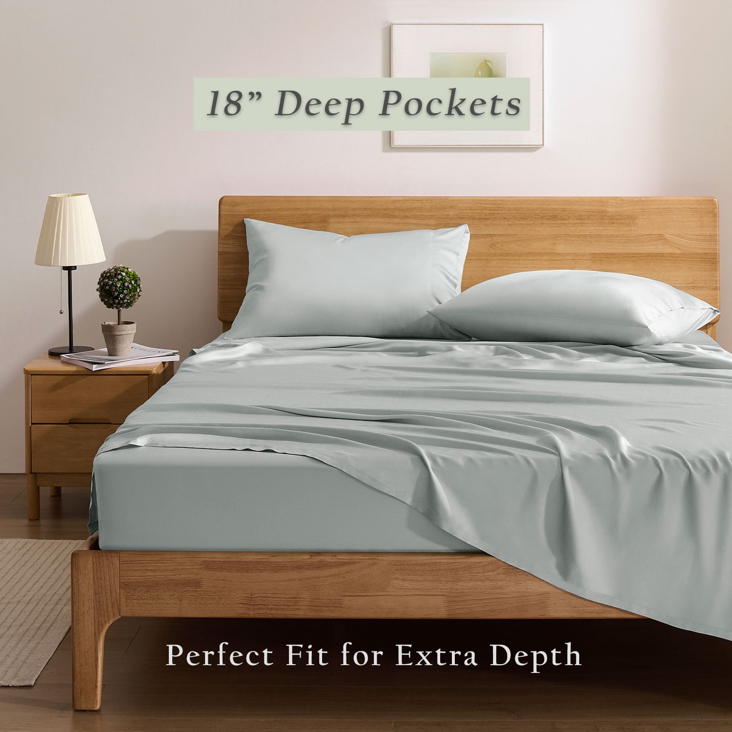 TOSMO Luxury Sheet Set 4 Piece Queen Size - 100% Viscose Derived from Bamboo - 18” Extra Deep Pockets, Oeko-Tex Certified, Silky Soft, Cooling and Breathable