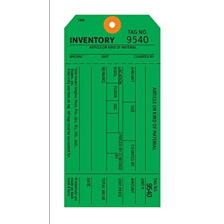 Green 1-Part Inventory Tags with Tear-Off Stub, 2.875 x 5.75 inches ...
