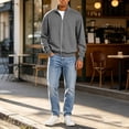 thumbnail image 4 of Mens Zip Up Sweatshirt No Hood Mock Neck Sweatshirts Men's Fleece Jackets Full Zip Lightweight Jacket Seam Pocket Gray 2XL, 4 of 8