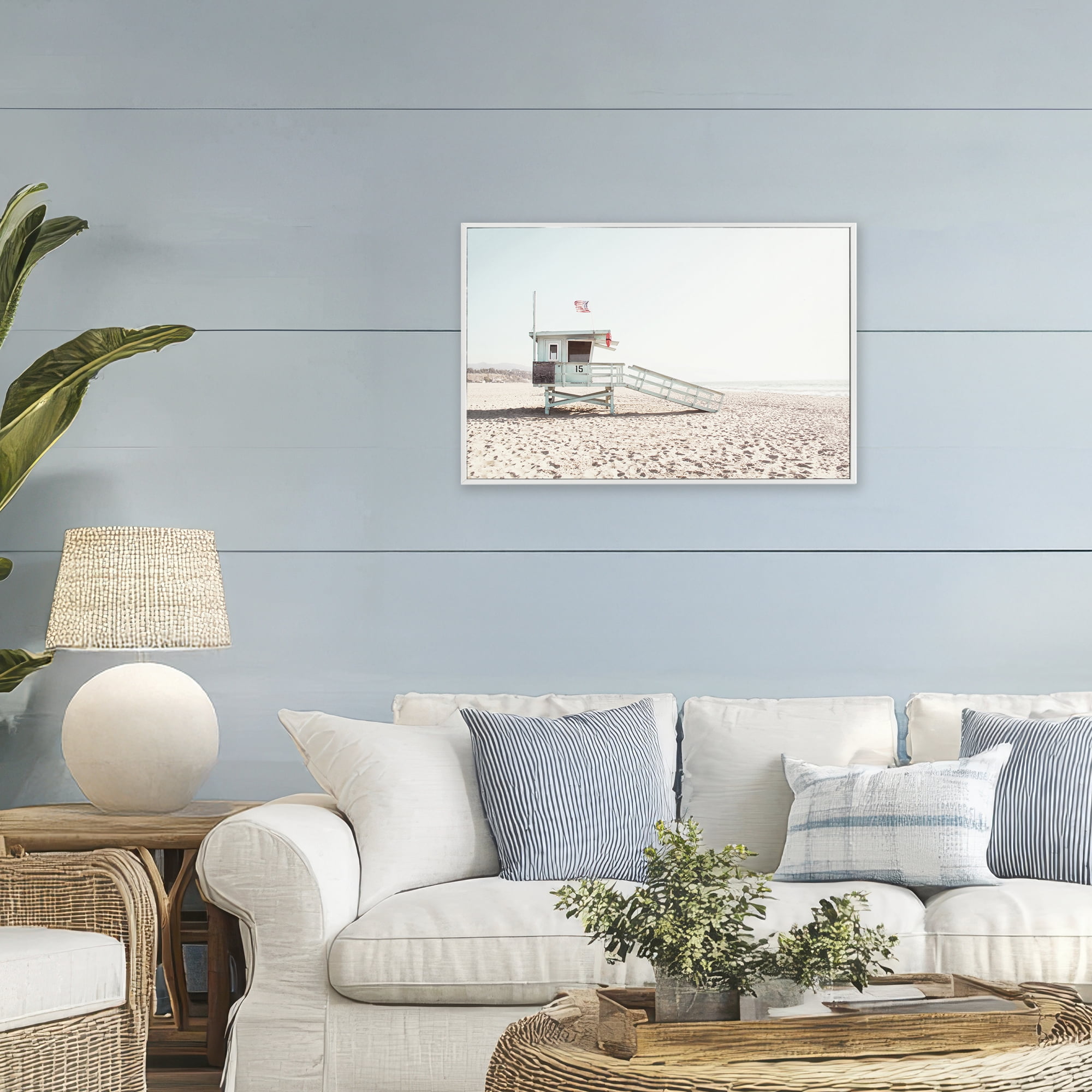 Lifeguard Hut Sunny Day White Framed Giclee Art, design by Sisi and Seb