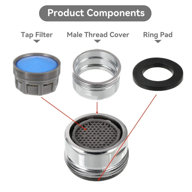 heritaly 4x Silver Rust-resistant Faucet Aerator Increase Water Saving Effectiveness Universal-fit Tap Nozzle Silver 1Set