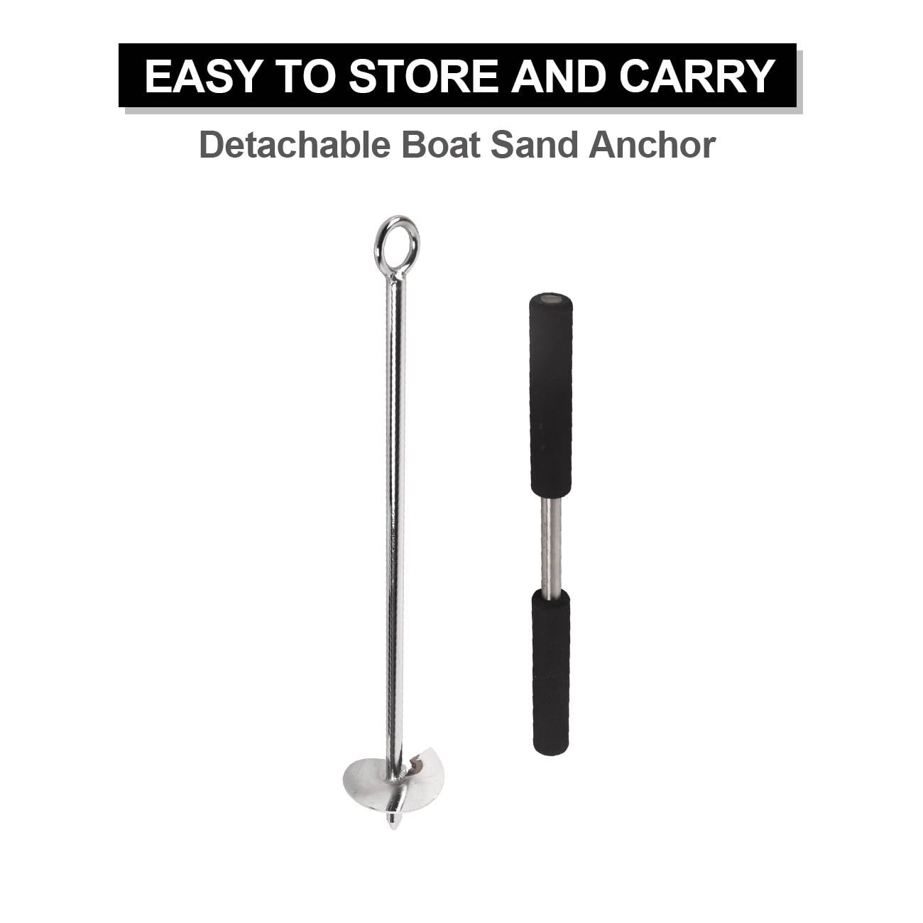 DAWOT 316 Stainless Steel Sand Anchor with Removable Handle for Kayak Jet Ski PWC Pontoon 17" Length Auger to The Beach Shallow Water and Sandbar Sand Anchor for Boat