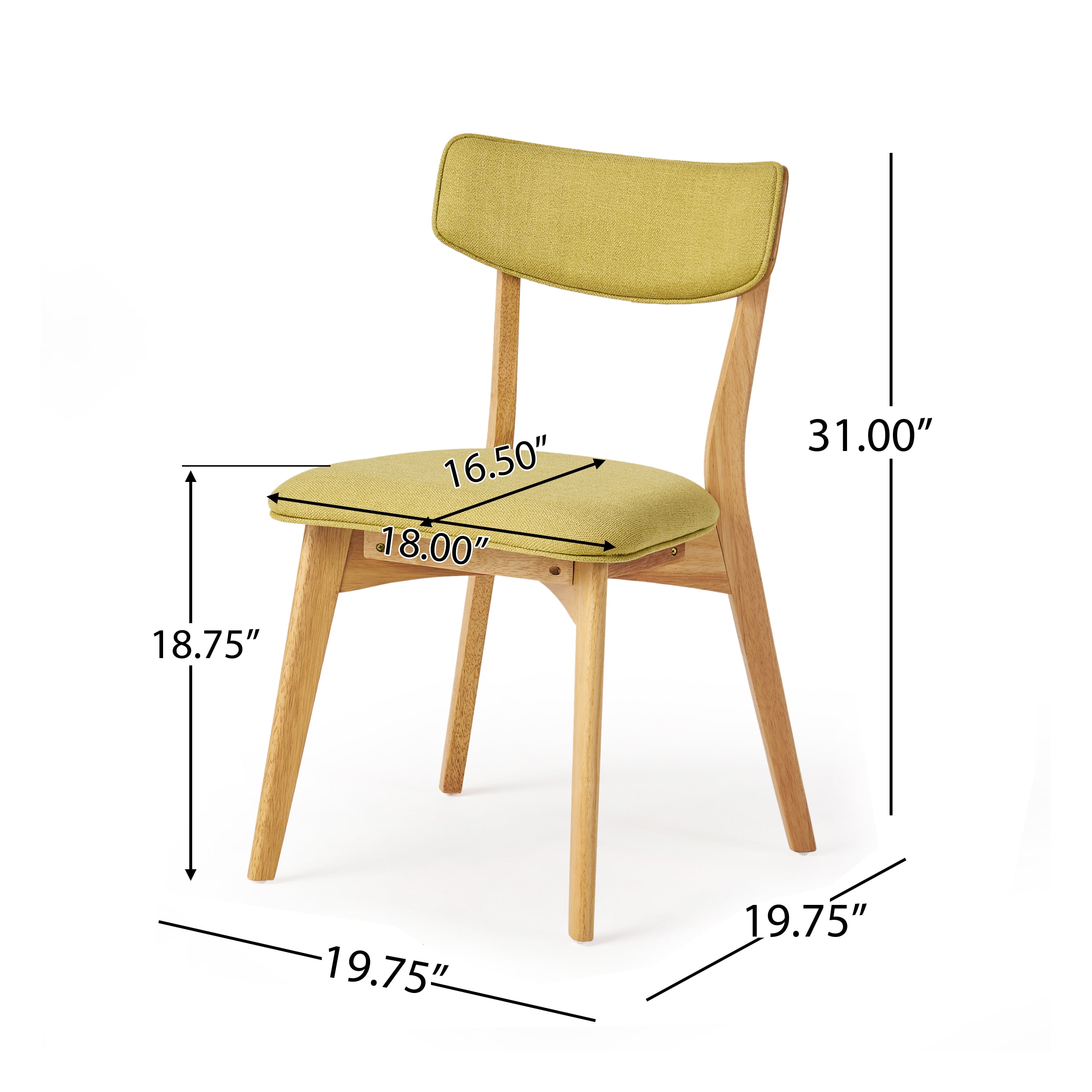 Noble House Sadie Mid-Century Fabric Dining Chairs, Set of 2, Natural Oak, Green Tea