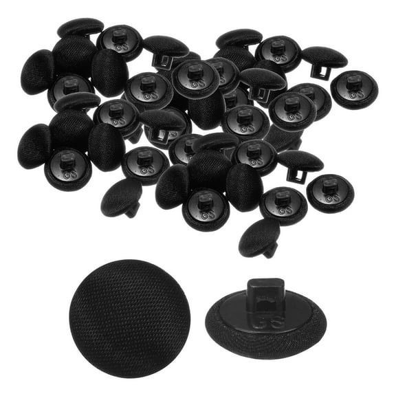 Uxcell 50pcs Satin Buttons 0.5" Smooth Satin Covered Round Buttons with Shank for Bridal Wedding Dress, Black