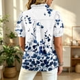 thumbnail image 6 of Boho Patchwork Print Blouse for Women, V-Neck Short Sleeve Button Down Top with Puff Sleeves - Colorful Casual Summer Tunic Shirt for Vacation & Beach Blue M, 6 of 6