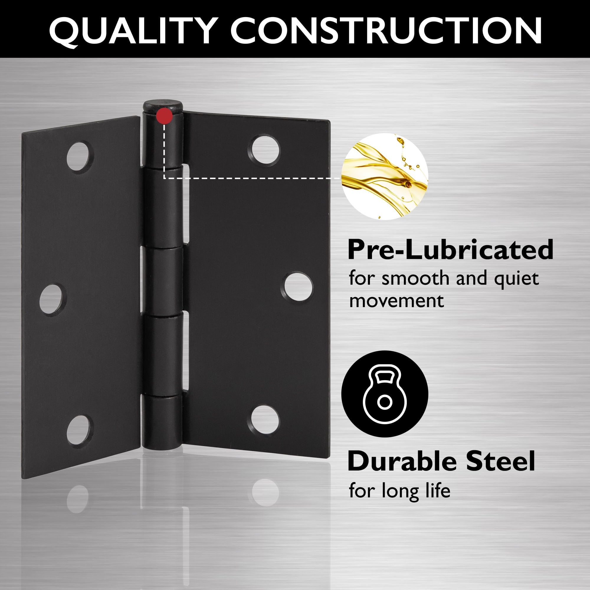 Design House 3-Pack 3.5" H x .125" Radius Square Interior Door Hinges, Matte Black