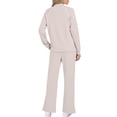 thumbnail image 6 of AHTJRT Women's Tracksuits Striped Crewneck Long Sleeve Tops Drawstrings Side Slit Pants 2 Pieces Athletic Sets Casual Fall Spring Sweatsuits Beige M, 6 of 7