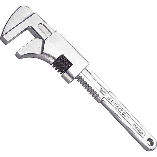 Llave de cremallera - 105.230 - Gran apertura 60 mm - Longitud 230 mm - Llave robusta - Para trabajos pesados - Llave fontanero, construcción, agricultura, obras de construcción - Cromo satinado