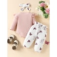 thumbnail image 4 of Qtinghua 3Pcs Newborn Baby Girls Fall Winter Clothes Elephant Print Long Sleeves Romper and Pants Headband Outfits Pink 12-18 Months, 4 of 9