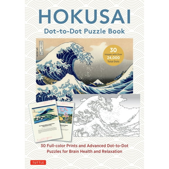 Hokusai Dot-To-Dot Puzzle Book: 30 Full-Color Prints and Advanced Dot-To-Dot Puzzles for Brain Health and Relaxation, (Paperback)