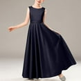 thumbnail image 5 of BRGZLK Girl's Satin Solid Color Fashion Elegant Sleeveless Round Neck Performance Dress Party Gown Long Dress Navy 12-13 Years, 5 of 5