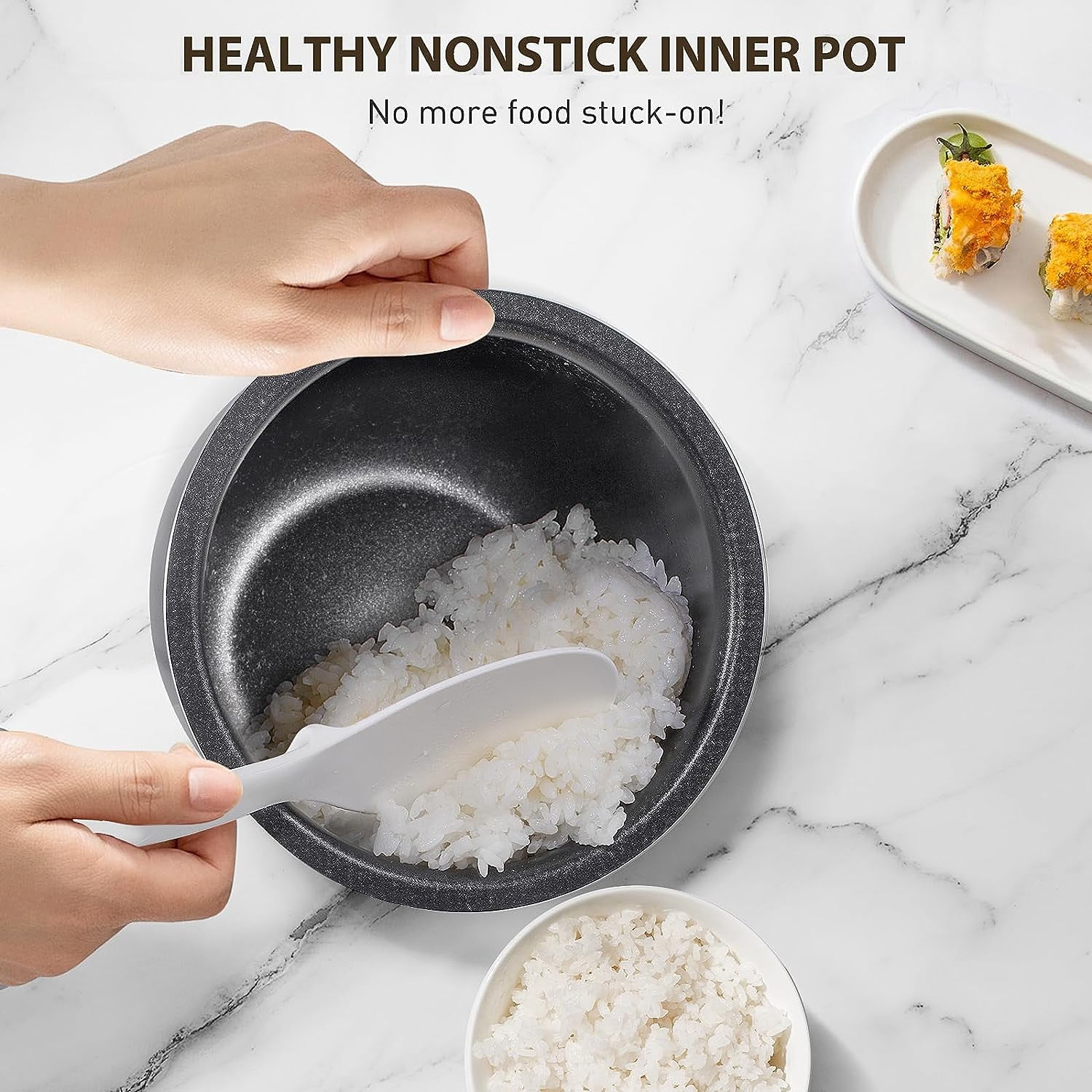 Rice Cooker 3 Cups Uncooked 3D Heating Fuzzy Logic Healthy Nonstick Small Rice Cooker PFAS- Touch-Screen for White Brown Rice Quinoa Oatmeal Soup