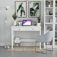 thumbnail image 3 of 39.37 in. White Writing Desk with 2 Drawers, Computer Desk for Home or Office, Wood Study Table with Design Base for Bedroom, Multipurpose Workstation, 3 of 7
