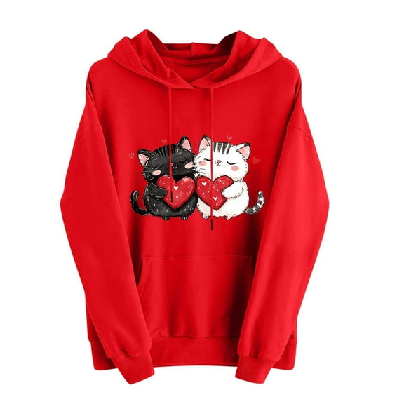 Oversized Sweatshirt for Women Cute Heart Print Hoodies Long Sleeve Sweatshirts Hooded Pullover Tops with Pocket Hooded Sweatshirts Casual Hoodie