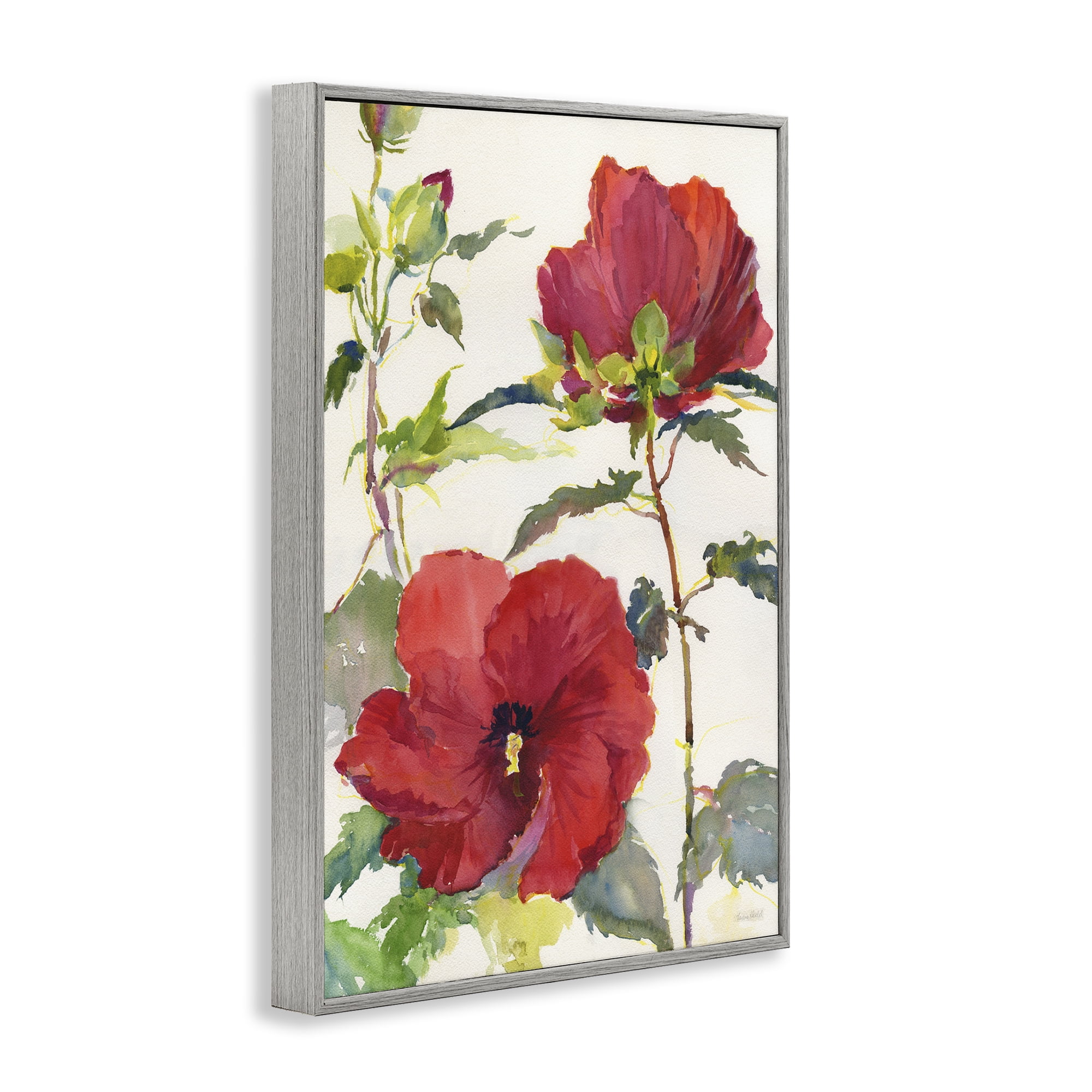 Stupell Industries Red Poppy Duo Botanical & Floral Painting Gray Framed Art Print Wall Art, 20 x 30