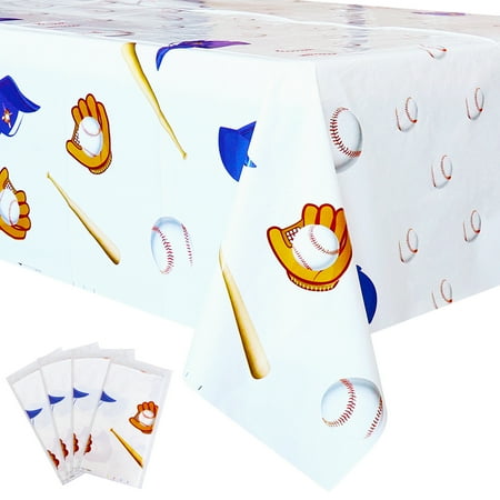 Inspireyee Baseball Themed 4 Pack Disposable Plastic Tablecloth 51” x 86” Sports