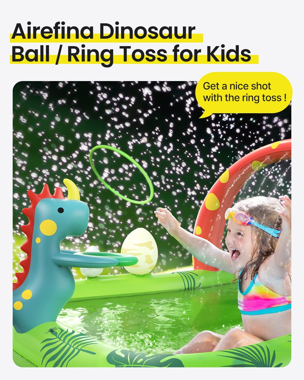 Dino Planet Inflatable Play Center, Airefina Kids Pool, 97"x76"x41" Summer Swim Blow up Kiddie Pool, Rectangular