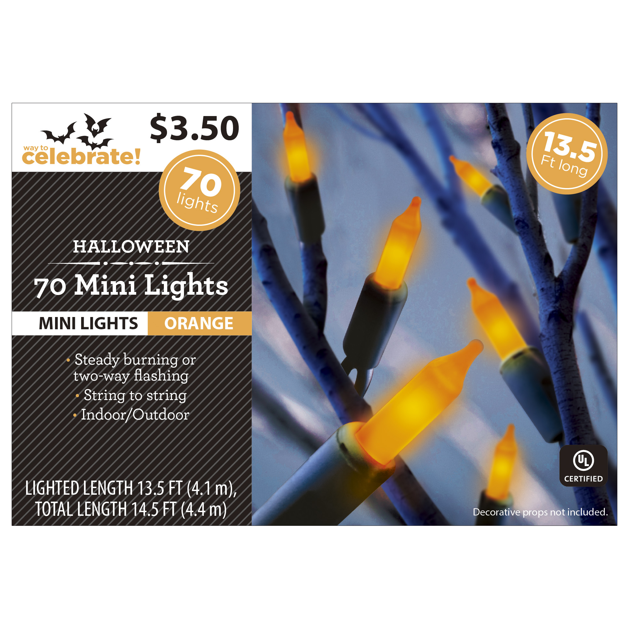 Way to Celebrate Halloween 70-Count Orange Mini Lights, with AC Adaptor, 120 Volts - image 3 of 4