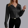 thumbnail image 2 of Annhoo Button down Shirts for Women Business Casual Lapel Long Sleeve Satin Blouses Fall Comfy Solid Work Tops, 2 of 8