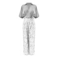 thumbnail image 5 of GILIGEGE Women Floral Print 2 Piece Set Deep V Neck Short Half Sleeve Top Wide Leg Flared Long Pants Matching Business Formal Wedding Guest Casual Summer Fashion Suit Daily Outfit Wear Grey, 5 of 7
