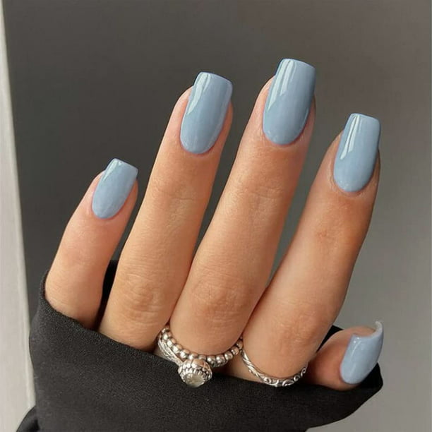 light blue almond nails