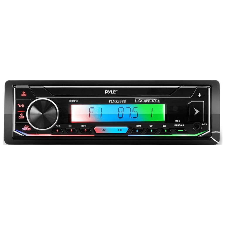 Pyle PLMRB38B Single DIN MP3 USB/AUX Bluetooth Marine Stereo Receiver 2x 6 5 240 Watt 2 Way Slim Low Profile Blue Flashing Led Audio Speakers White W