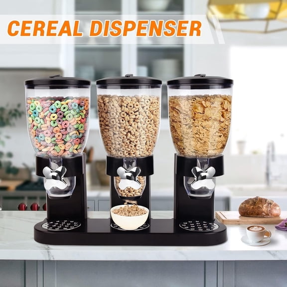 Cereal Food Dispenser Countertop , Dry Food Dispenser 2L Capacity, Triple Compartment, Container Dry Storage for Storage Preserving Dispensing Kitchen Rice Nuts Snack Countertop